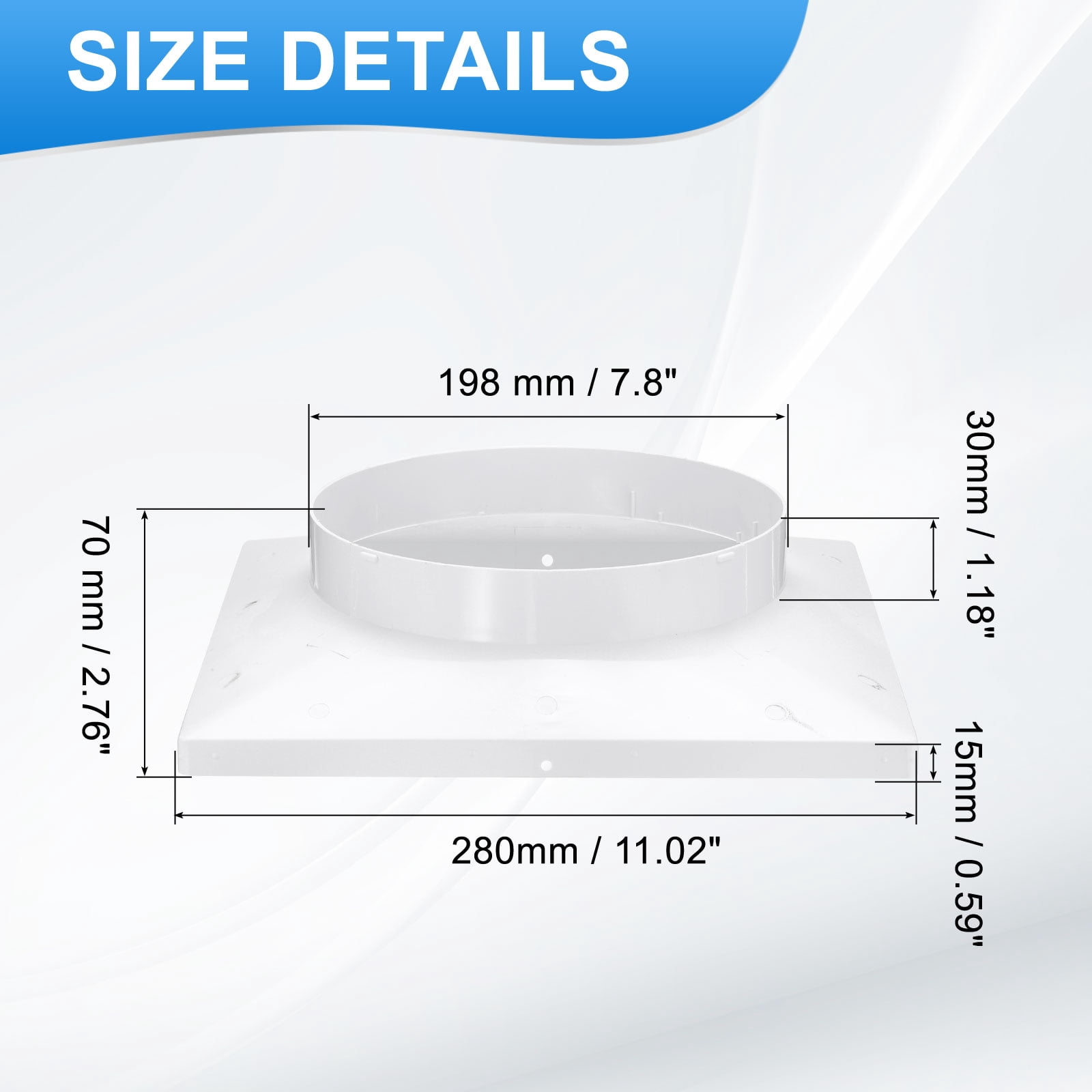 Uxcell 11" to 8" Duct Connector Flange, Plastic Square to Round Straight Dryer Vent Wall Plate for Air Heating Cooling Ventilation System HVAC Exhaust Fan, White