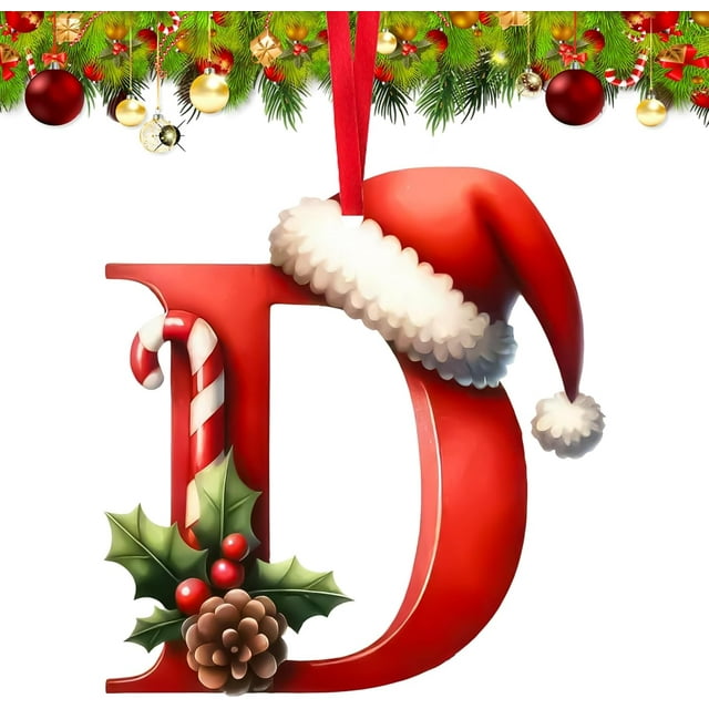 26 Letters Initial Christmas Ornaments - Personalized DIY Christmas Tree Decorations, Xmas Tree Hanging Decor, Christmas Stocking Tags, 2D Alphabet Custom Christmas Ornament for Holiday Decoration (D)