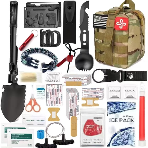 Multi-Function Outdoor Survival Kit Emergency First Aid Supplies Tactical Survival Tool Pouch for Hiking Camping Wilderness Adventure,H