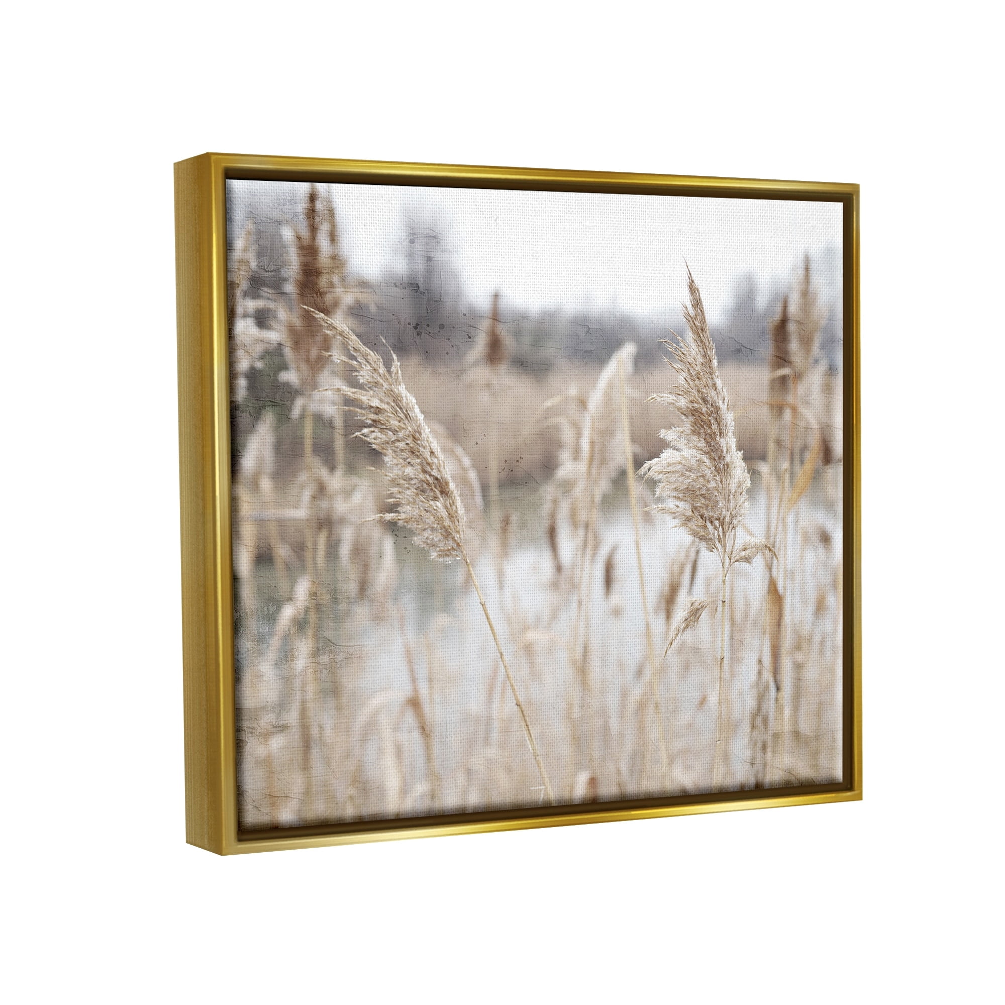 Rural Pampas Grass Reeds Lakeside Pond Marsh Gold Floating Frame Canvas Art, 31 x 25