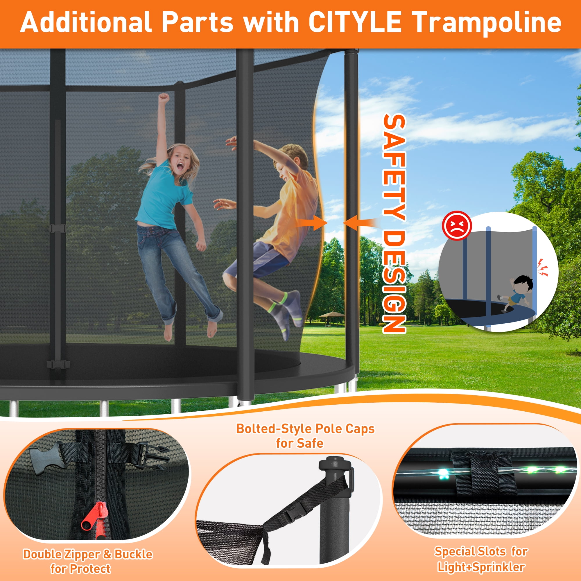CITYLE Trampoline 10FT for Kids and Adults 1000LBS Weight Capacity, Heavy Duty Outdoor Trampolines with Basketball Hoop and Enclosure Net for Backyard, Birthday Gift