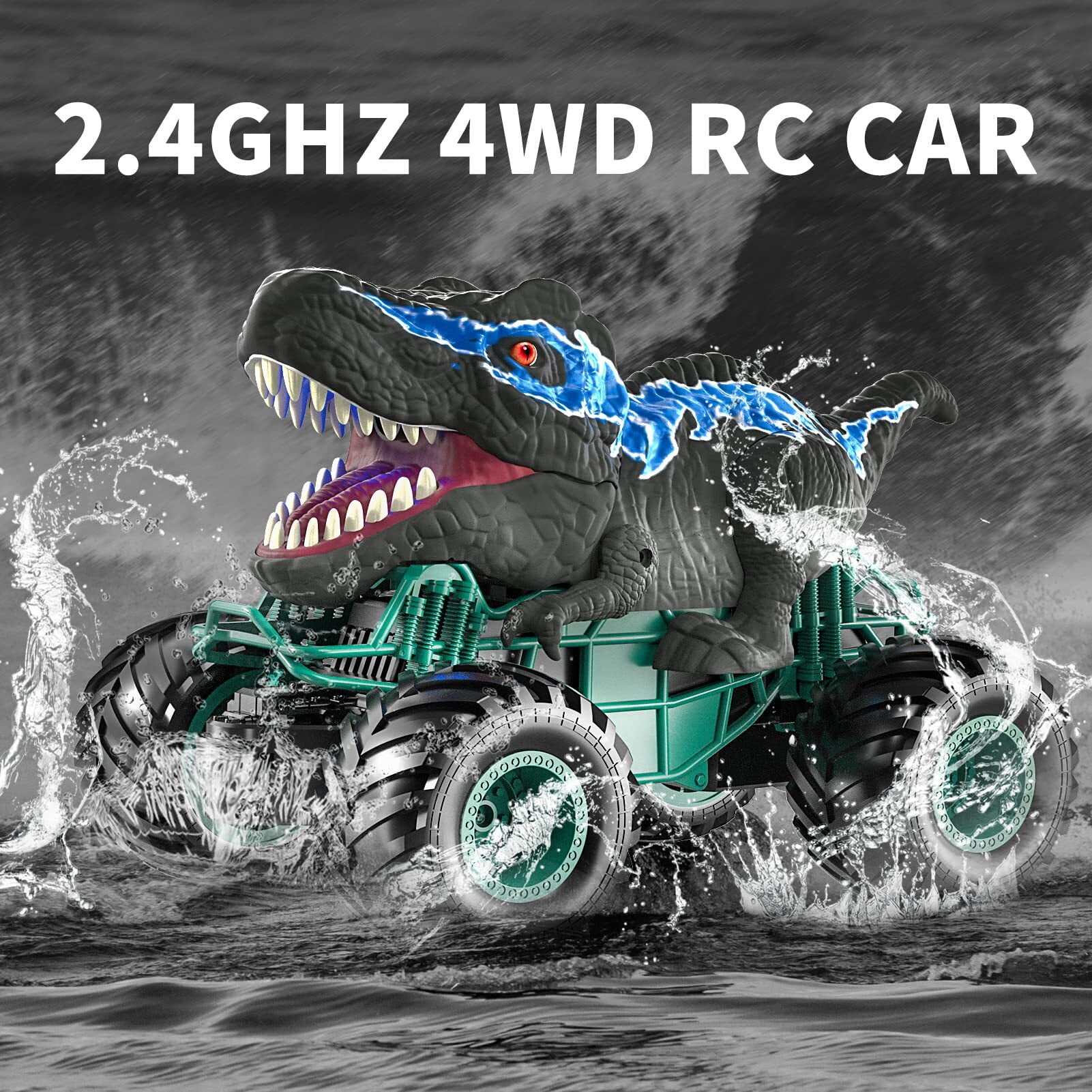 Flooyes Remote Control Dinosaur Car for Boys Kids Ages 3 4 5 6 7 8+ Years, 2.4ghz RC Dinosaur Truck for Toddlers, Electronic Rc Car with Light Sound & Spray All Terrain Car for 3 4 5 6-8 Kids