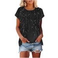 thumbnail image 1 of Aqestyerly Haut à Manches Courtes en Solde, Blouse Décontractée à Manches Courtes et Col Rond Imprimée pour Femmes, Look Décontracté/noir(L), 1 of 6