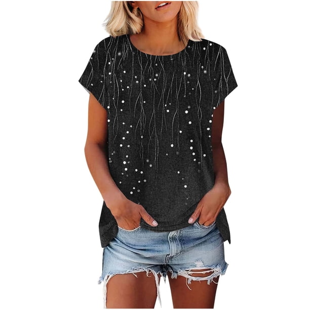 Camiseta de Manga Corta de las Mujeres de Cuello Redondo de Impresión Casual Top de las Señoras, Poliéster Ligero para el Hogar Diario Y Cómodo