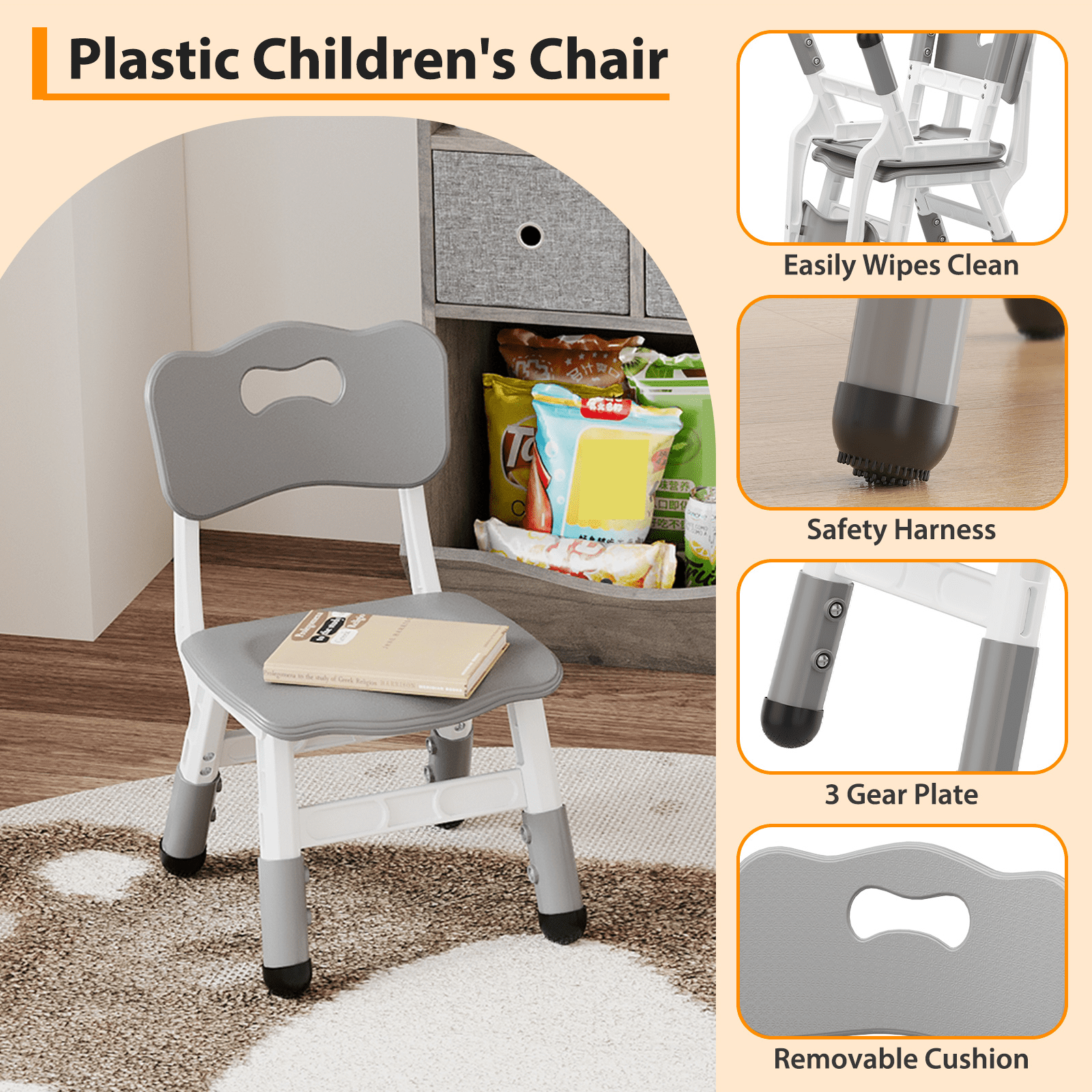Kids Chair Set of 2 with Height Adjustable Chair, Plastic Toddler Chairs for Children Boys Girls, Kids Hammock Chair, Booster Chairs for Toddlers
