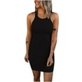 thumbnail image 1 of Robe Moulante d'Été Sans Manches pour Femmes, Décontractée, Couleur Unie, Mini Robe Dos Nageur Ajustée, Robe de Boîte de Nuit Courte, 1 of 6