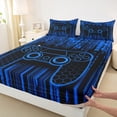 thumbnail image 4 of Feelyou Futuristic Gamepad Boys Twin Sheet Sets, Neon Blue Honeycomb Abstract Twin Fitted Sheet, Modern Video Game Flat Sheet, Lightweight Room Decor, 3-Piece, 4 of 8