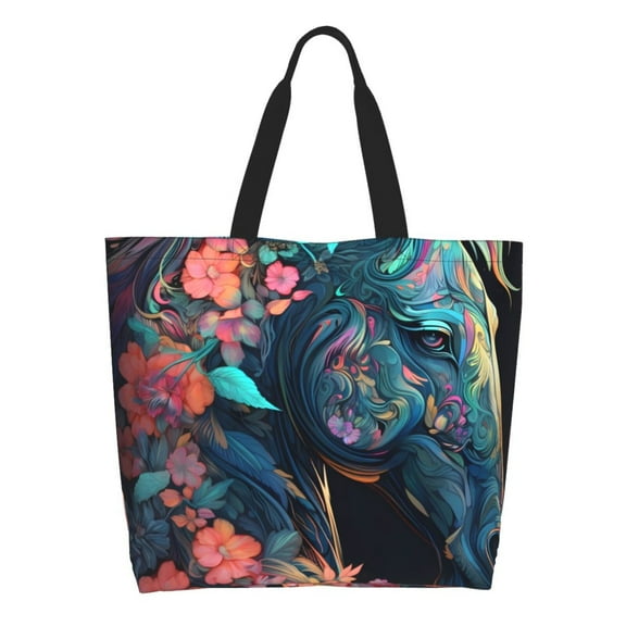 Rocae Colorful Floral Patterned Horse for Big Capacity Shoulder Bag with Pockets,Tote Bag for Women Handbag