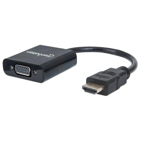 UPC: 0766623151436 | Manhattan HDMI to VGA Converter HDMI Male to VGA Female  Optional USB Micro-B Power Port  Black