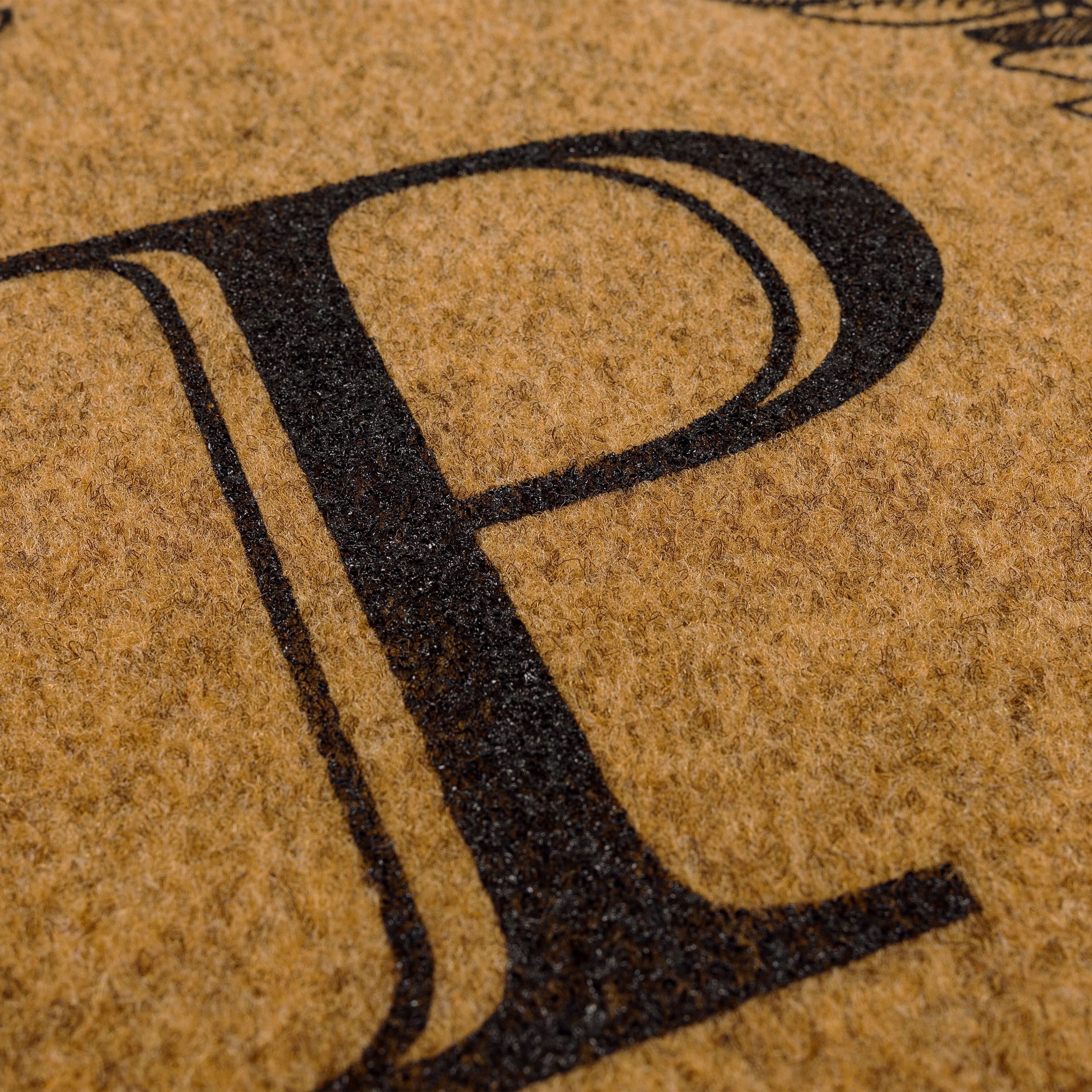 Mohawk Home Laurel Monogram P Low Pile Printed Faux Coir All Weather Eco Friendly Indoor/Outdoor Doormat, Natural, 1' 6" X 2' 6"