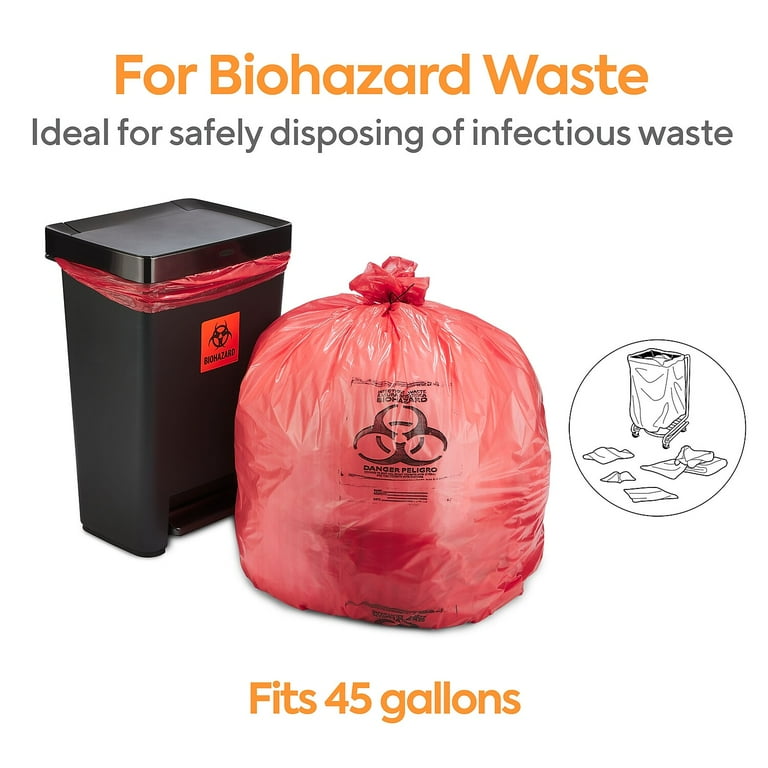 45 Gallon Medical Waste Trash Bags - 1.25 Mil - 150/case