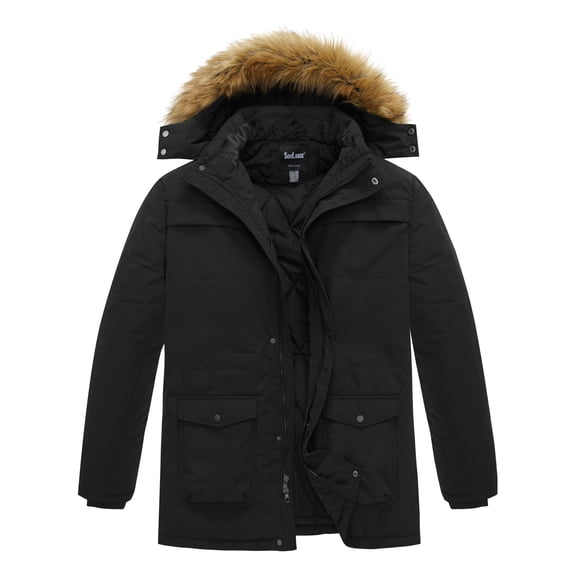 Soularge Men's Big and Tall Winter Puffer Jacket Snow Coat Thick Windproof Parka with Hood Black 4X