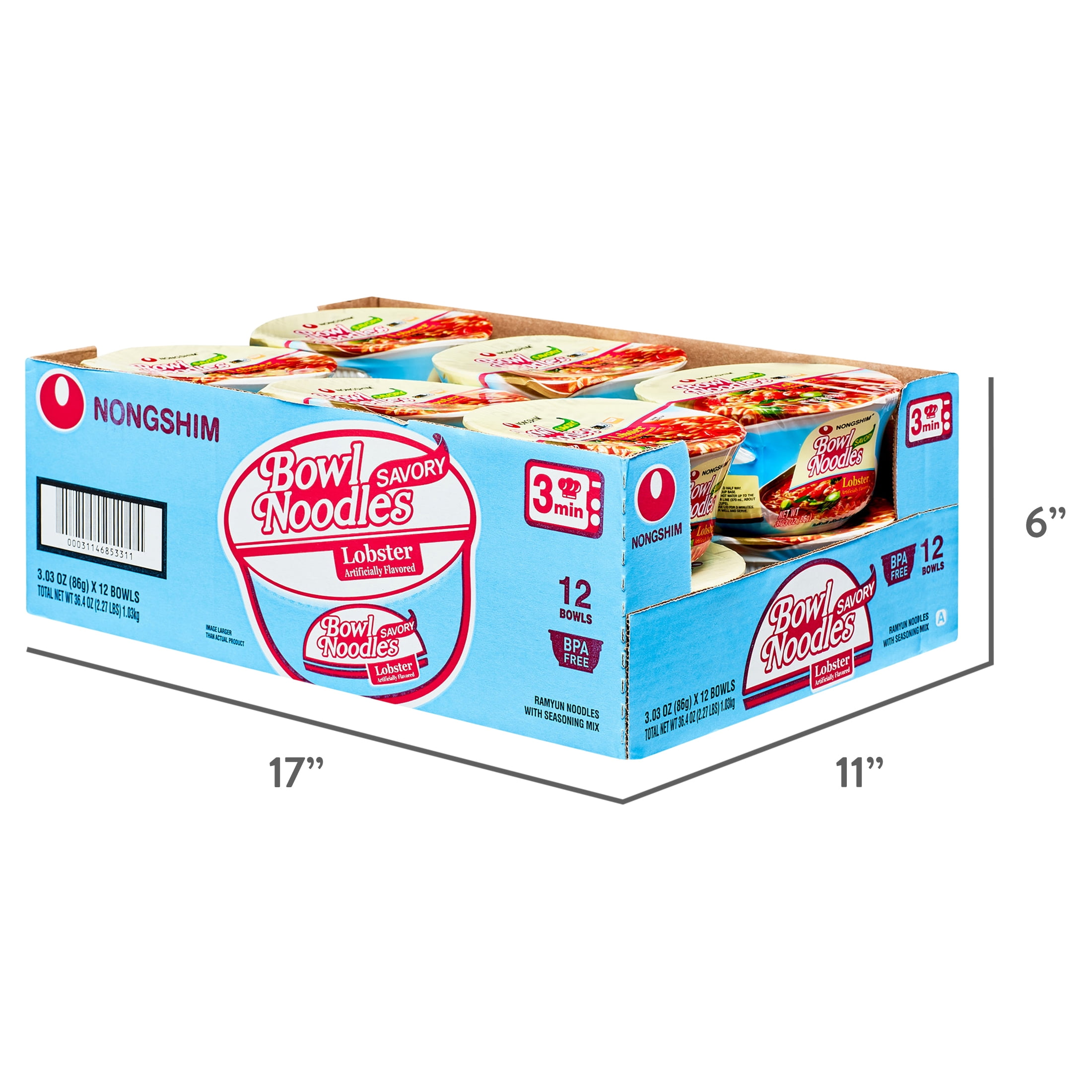 Nongshim Bowl Noodle Savory Lobster Flavor Ramen Soup 3.03oz, 12 Count