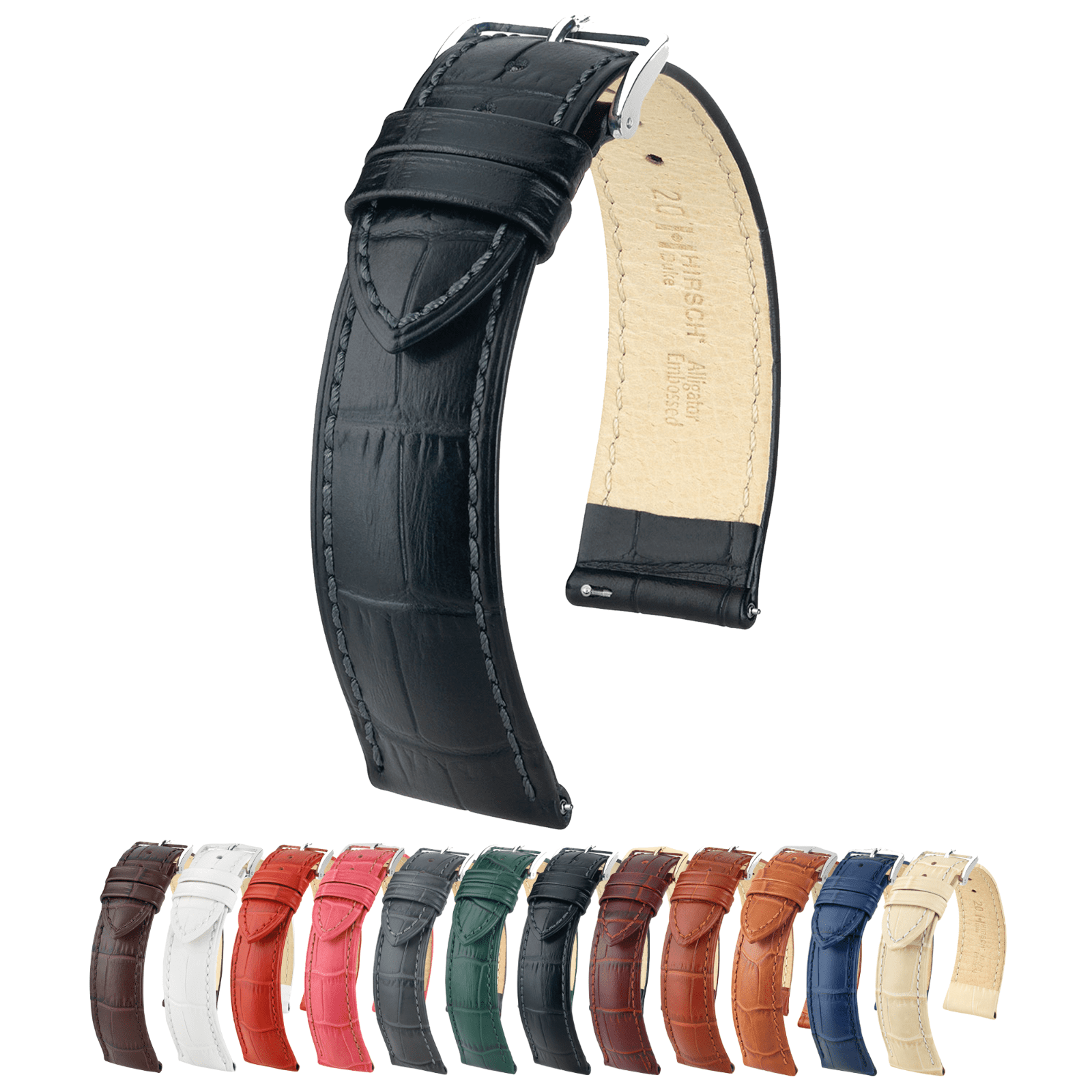 Hirsch Duke Alligator Design Leather Watch Strap Black M