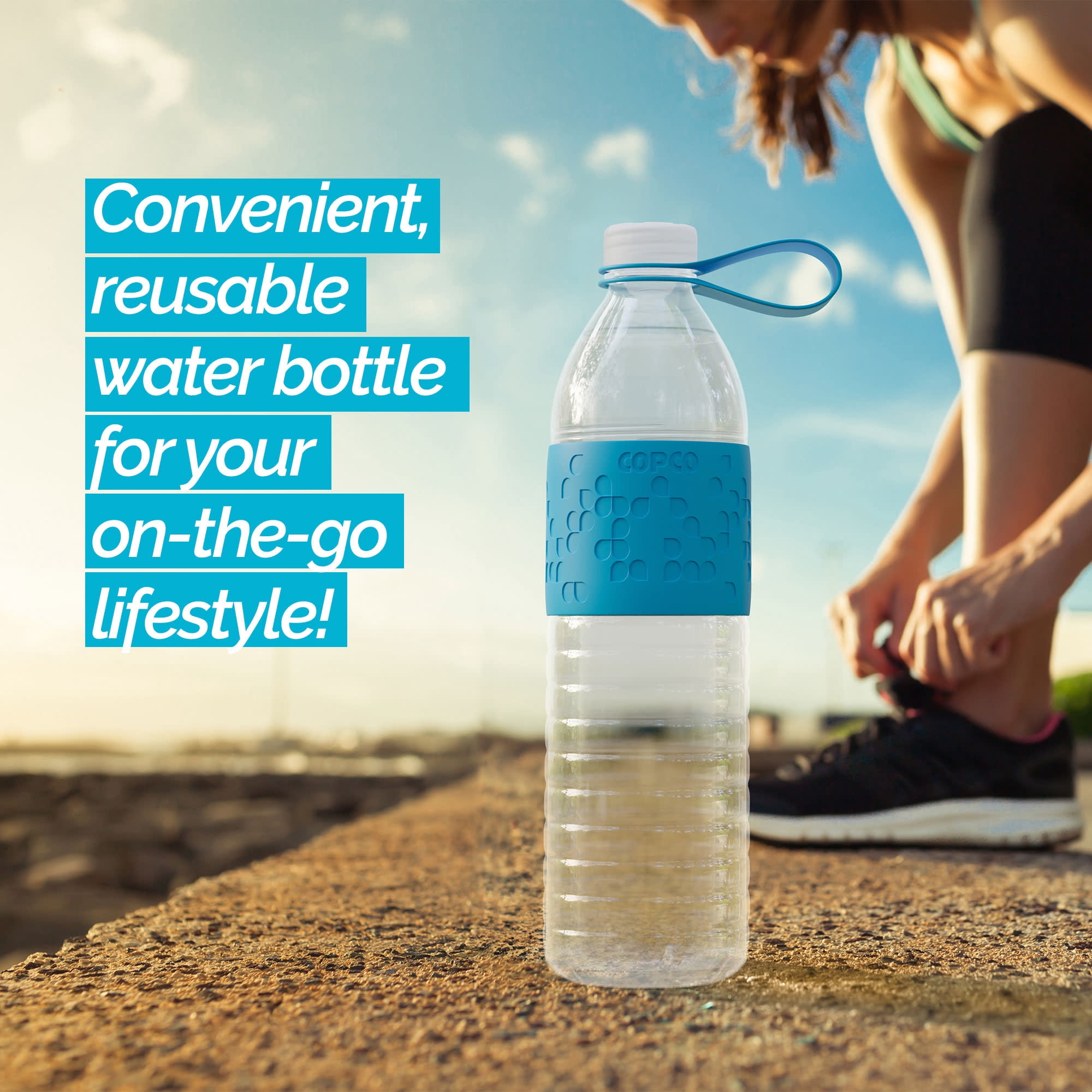 Copco Hydra Water Bottle Set of 2 - 20 oz, Spill-Resistant Lid & Easy Twist-Open Body for Gym, Travel, Office & School - BPA-Free Tritan Reusable Bottles with Non-Slip Sleeves (Blue)