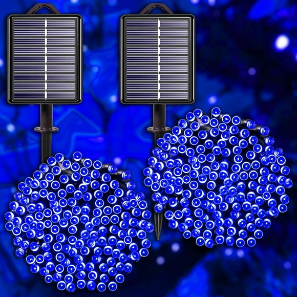 Luces navideñas solares YAOZHOU, azules, 144 pies, 400 LED, paquete de 2