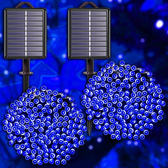 Luces navideñas solares YAOZHOU, azules, 144 pies, 400 LED, paquete de 2