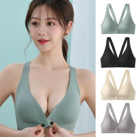 

dianhelloya Bras for Women 3/4 Cup V-Neck Beautiful Back Front Button Women Bra Seamless Push Up Thin Underwear
