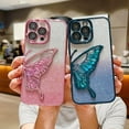 thumbnail image 4 of Butterfly Phone Case for iPhone 13,Cute Butterfly Colorful Star Sequin Liquid Quicksand Phone Case Luxury Glitter Bling 6D Electroplated Soft TPU Protector Black, 4 of 11