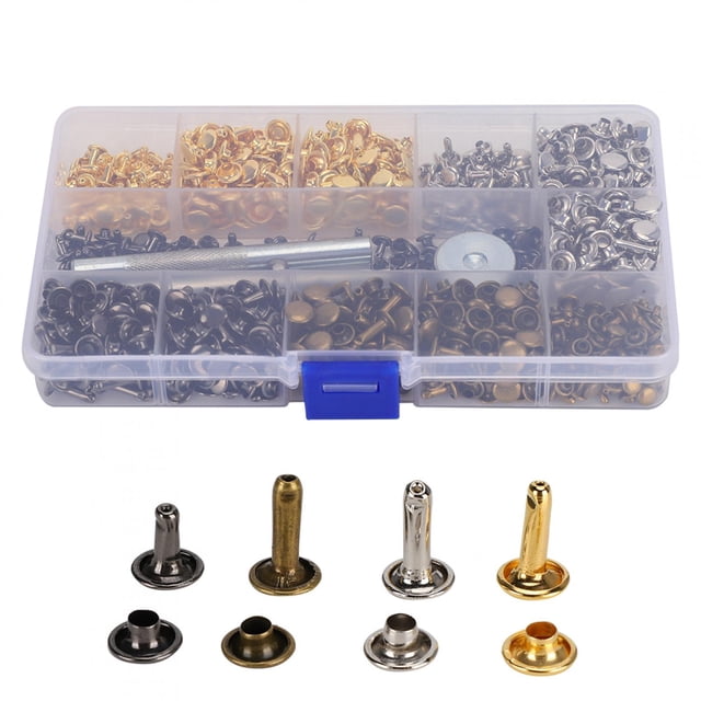 480 juegos de remaches de doble tapa de 4 colores, kit de tachuelas de metal para cinturón de artesanía de cuero, equipaje