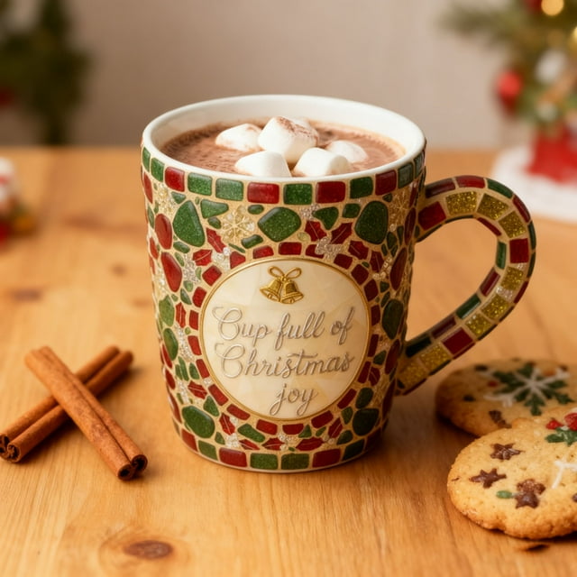 Mug Sea Glass Cup with Lid Christmas Themed Drinking Glass for Holiday Decor(1Pcs) Rkxzt