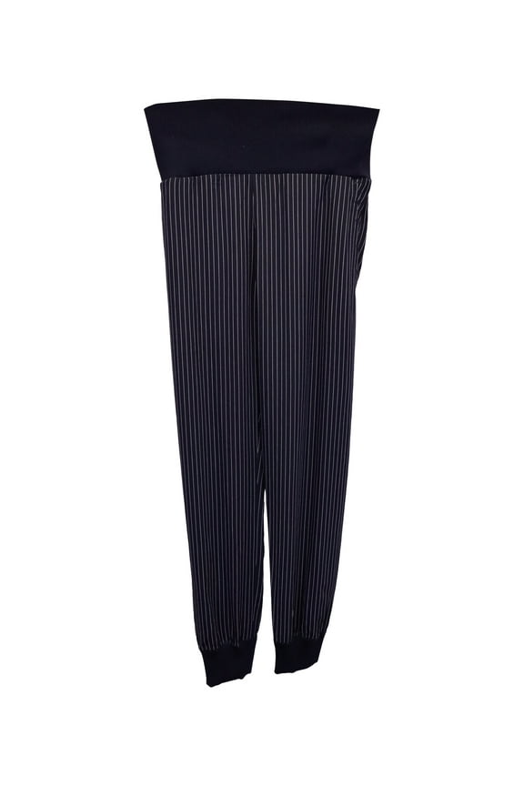 Pre-Owned Theory Elastic-Waist Striped Pants in Navy Blue Silk