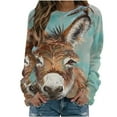 thumbnail image 2 of Wancir Women Comfy Sweatshirt Donkey Print Solid Crew Neck Long Sleeve Cute Pullover Top, 2 of 4
