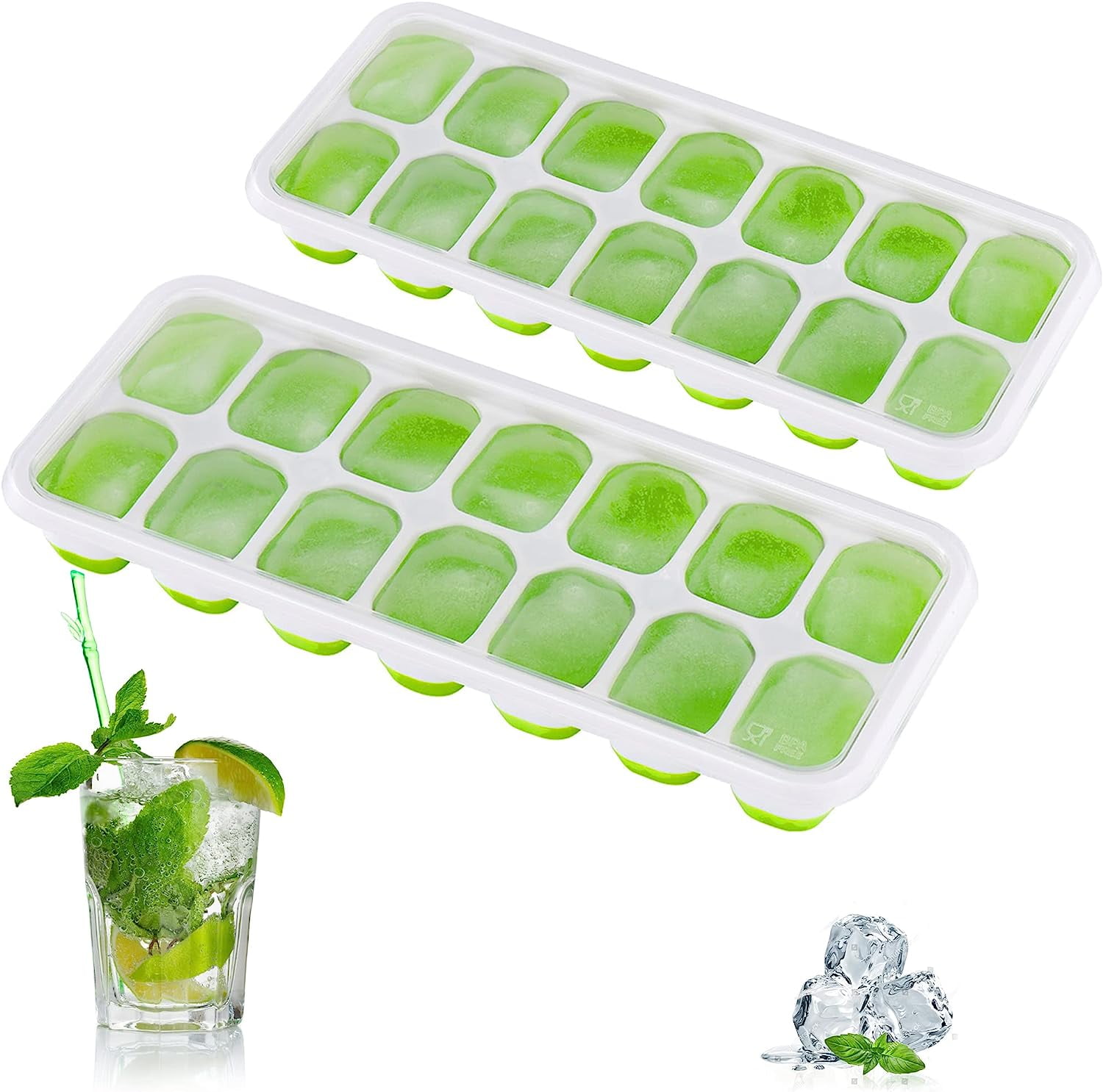 Omorc Ice Cube Trays with Lid 2 Pack, BPAFree 14 Ice Cube Trays