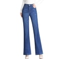 thumbnail image 4 of Pantalones vaqueros acampanados elásticos de cintura alta para mujer, ropa de moda coreana, pantalones vaqueros ajustados con bolsillos, pantalones acampanados informales sólidos 2023, 4 of 4