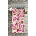 thumbnail image 3 of Ambesonne Flower Quilted Bedspread Set 2 Pcs, Peonies and Leaf Floral, Twin Size, Pink White Olive Green, 3 of 3