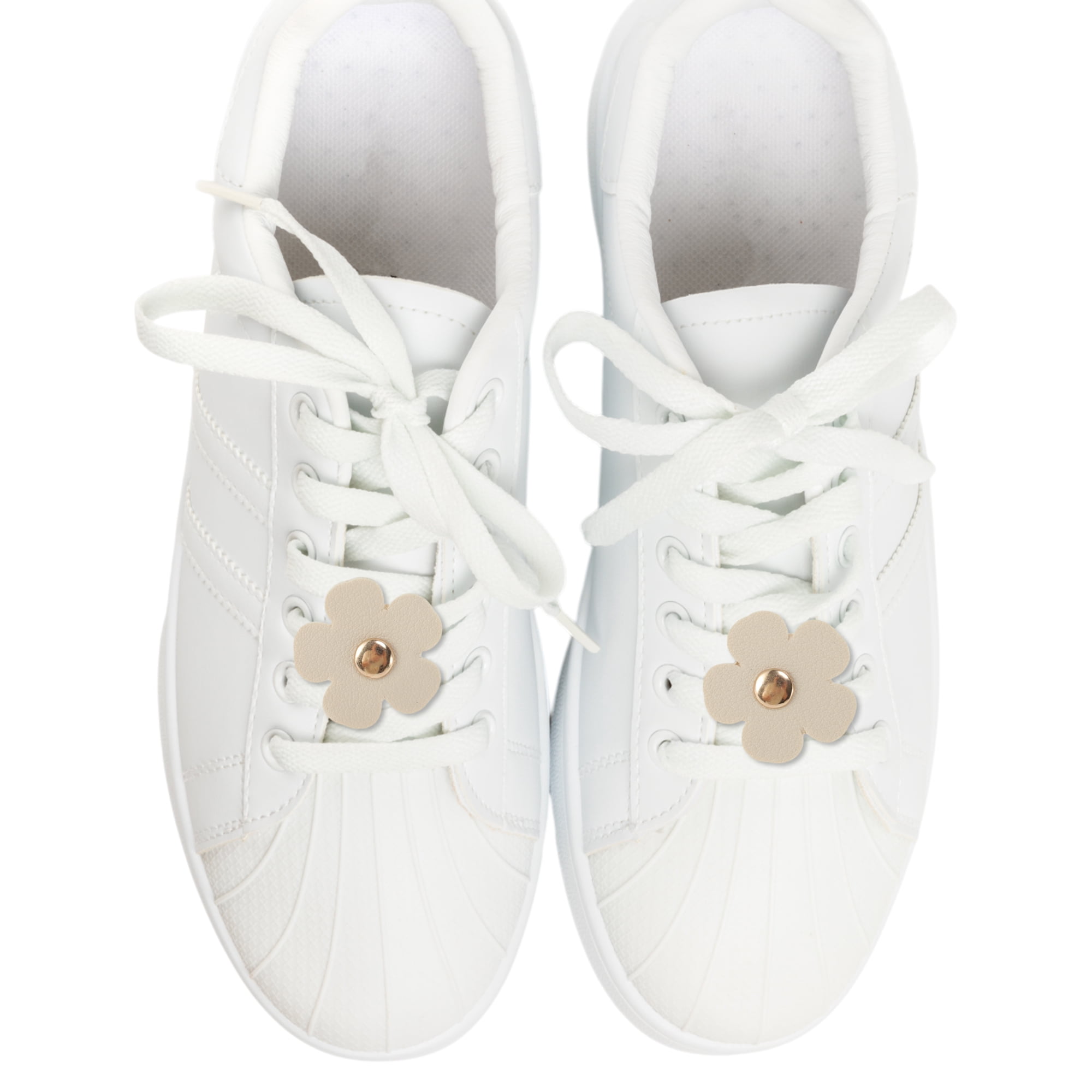 Unique Bargains Faux Leather Flower Shoelace Charms 1 Pair Beige