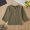 thumbnail image 2 of fatyb Boys Girls Cotton Linen Shirts Long Sleeve Blouses Button V Neck Tshirts Lightweight Plain Tee Tops, 2 of 4