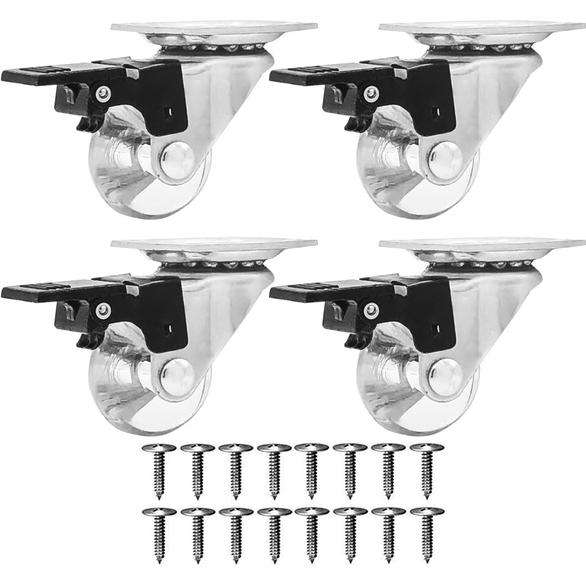 12 Pack Clear Swivel Caster W/ Brake 1.5" Transparent Wheels with Screws 
