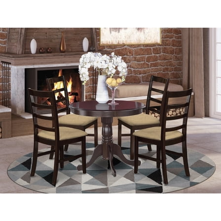 Medieval Round Dining Set - 5 Piece Kitchen Table & Chairs - Cappuccino Finish - 36 Inch Table