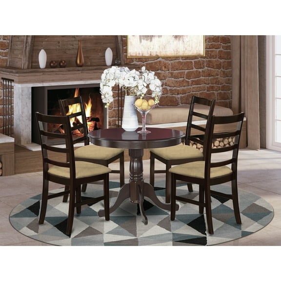 Medieval Round Dining Set - 5 Piece Kitchen Table & Chairs - Cappuccino Finish - 36 Inch Table
