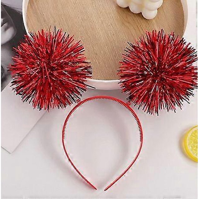 2pcs Pom Pom Headband: Foil Strips Hair Accessories For Birthday Party Carnival Cosplay - Lightweight Decorative Hair Hoop For Women Girls