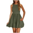 thumbnail image 2 of TUGOXIE Pretty Garden Dresses Mini Flowy Green Bubble Plain A-Line Sleeveless Crew Neck Summer Dress,Size L, 2 of 9