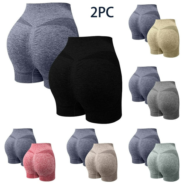 Hurxie Deals 2PC Workout Shorts for Women No Roll Up Proof Scrunch Seamless Compression Gym Short