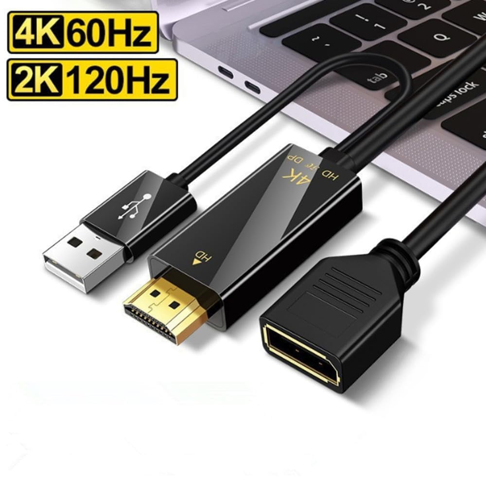 KOMI HDMI to DisplayPort Cable, 4K@60Hz HDTV to DP 3840 * 2160, Audio-video Synchronisation,1.8M / 0.23M, Compatible with Computer, Set Top Box, Laptop, PS5/4, Projector, TV, (1.8 metres, DP Male)