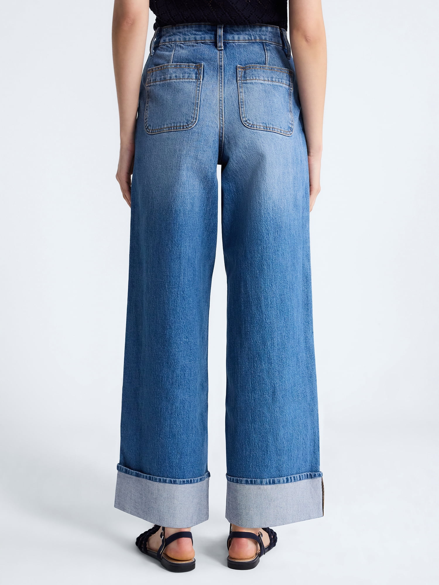 Free Assembly Women's High Rise Patch Pocket Cuffed Jeans, 26" Inseam, Sizes 0-18
