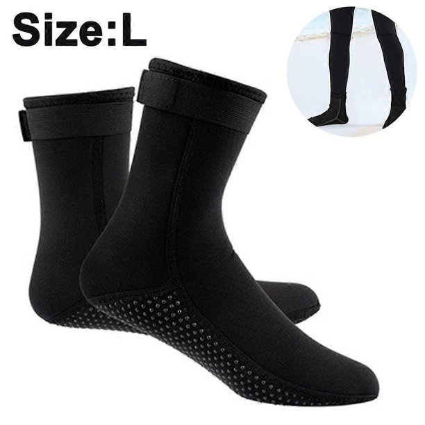 Neoprene diving socks, 3mm super premium fin socks, snorkelling socks with adjustable straps-Black-L