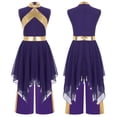 thumbnail image 2 of iiniim Girls Metallic Sleeveless Irregular Liturgical Praise Dance Dress with Wide Leg Pants Set Worship Dancewear Purple 6, 2 of 7