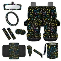 Yuyamidu Colorful Sun and Moon Car Seat Covers Full Set of 14 Fashion Steering Wheel Cover Seat Belt Pads Armrest Cover Handbrake Cover Set Trash Bag Auto Rear View Mirror Covers Cup Holders