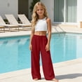 thumbnail image 6 of Hurxie Girls Wide Straight Leg Loose Sweatpants Elastic Waist Casual Jogger Pants with Pockets Wine,7 Years, 6 of 7