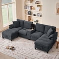 thumbnail image 3 of 116" U Shaped Couch Modular Sectional Sofa with 2 Storage Ottomans & 1 Storage Console,USB Charging Ports & 2 Cup Holders & 2 Throw Pillows,Modern Linen 4 Seater Sofa for Living Room,Apartment,Office, 3 of 16