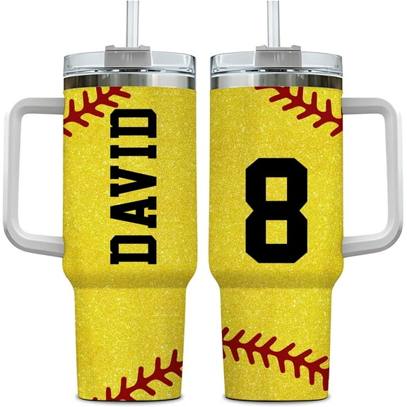 Personalized Gifts For Softball Lover Tumbler 40oz with Handle and Straw - Stainless Steel Travel Coffee Cup With Lid - Cute Sport Lover Gifts For Women, Girl Coach On Birthday Christmas