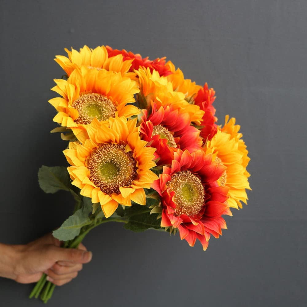 White Sunflowers Artificial Flowers 7 Pcs Faux Silk Sunflowers Bouquet Fake Real Touch Long Stems Floral for Wedding Party Centerpieces Home Decoration(Autumn White)