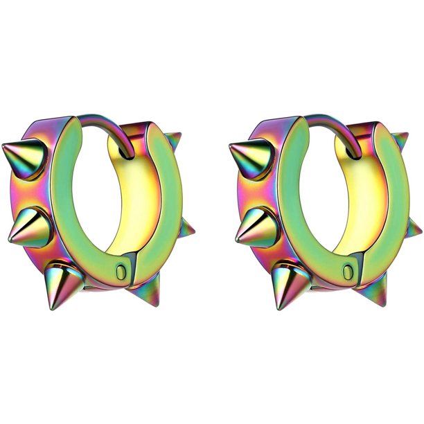 Punk Hoop Earrings, Stainless Steel Spike Pointed Rivets Hip-Hop Hoop ...