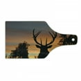 thumbnail image 1 of Antlers Cutting Board, Black Deer on Sky Background West Coast South Island New Zealand Nature, Tempered Glass Cutting and Serving Board, Wine Bottle Shape, Seal Brown Marigold, by Ambesonne, 1 of 1