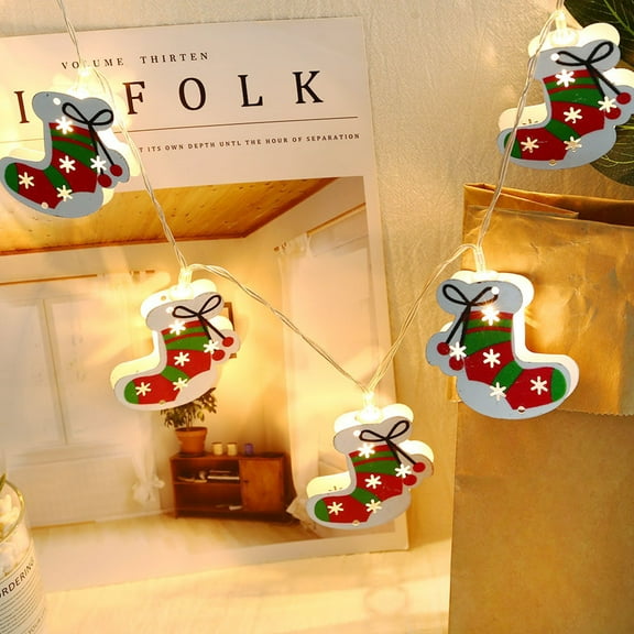 KOYPTL Christmas Decorations Glowing String Lights-10 Led,Iron Shatterproof Stocking Modeling Ornaments with Warm Light for Store Window Hanging Christmas Tree Activity Scene Decoration(4.92 ft)